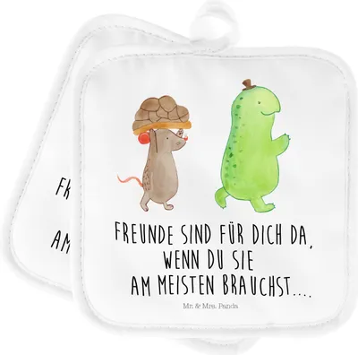 Produktbild von Mr. & Mrs. Panda Topflappen Schildkröte Maus - Weiß - Geschenk, Freunde, Fröhlich, Ofenlappen, Topflappenset, topfhalter, Topfuntersetzer, Set