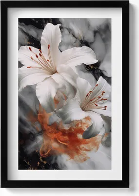 Produktbild von Rauchkomposition mit Blumen– Wandbild mit Rahmen – Gerahmtes Bild  – Wanddekoration – 40x60 cm –  Schwarz