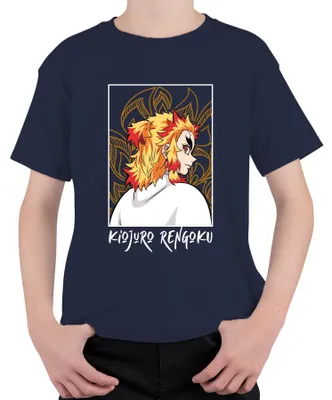 Zdjęcie produktu dla Koszulka dziecięca uni Kyojuro Rengoku Demon Slayer Flame Hashira Anime Gift Samurai, granatowy, 152