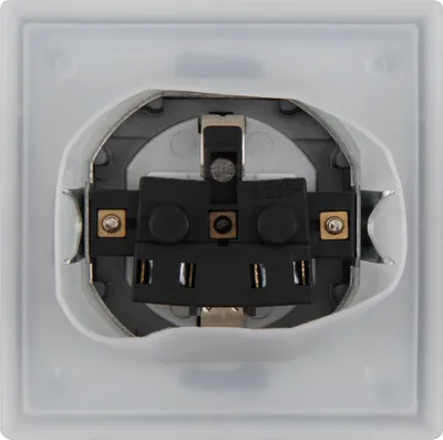 A close-up view of the internal components of a Schutzkontakt-Steckdose (Schuko socket).