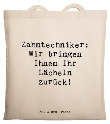Produktbild von Mr. & Mrs. Panda Shopping Tasche Spruch Zahntechniker Lächeln - Transparent - Geschenk, Tote Bag, Berufsgestaltung, umhängebeutel, handgefertigte Geschenke, Schultasche