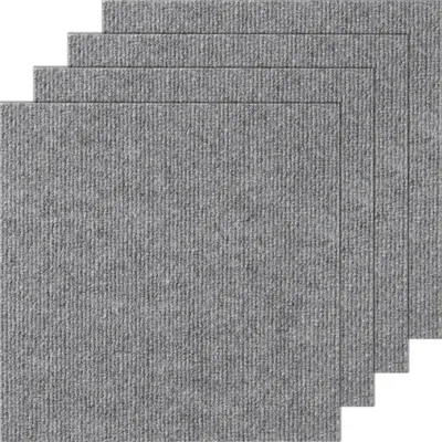 Produktbild von VEVOR Teppichfliesen zum Abziehen und Aufkleben, 30,5 x 30,5 cm große Quadrate, selbstklebende Teppichbodenfliesen, weich gepolsterte Teppichfliesen, einfache DIY-Installation für Schlafzimmer, Wohnzimmer, drinnen und draußen (12 Fliesen, hellgrau)