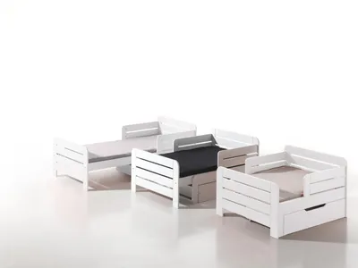 Produktbild von Vipack Kinderbett Jumper zum ausziehen von 140-200 cm, inkl. Bettschublade und Matratze 140+60 cm weiß lackiert