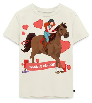 Produktbild von Spreadshirt Schleich Horse Club Hannah & Cayenne reiten aus Kinder Premium T-Shirt, 134/140 (8 Jahre), Naturweiß
