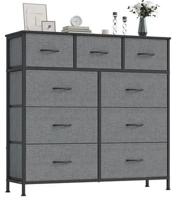 Image de SONGMICS, commode, meuble de rangement, 9 tiroirs, acier – gris ardoise