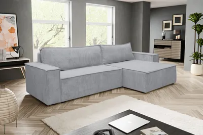 Produktbild von VENASI HUGO XL Ecksofa mit Schlaffunktion und Bettkasten Cord Schlafsofa Eckcouch Sofa Grau