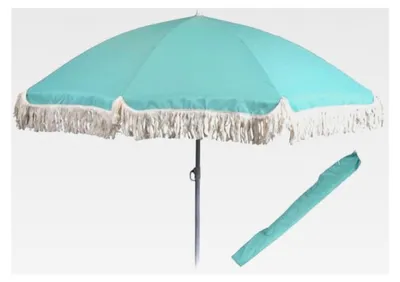 Produktbild von Sonnenschirm BALI Türkis mit Fransen und UV-Schutz, knickbar, Erdspieß Ø 160 cm
