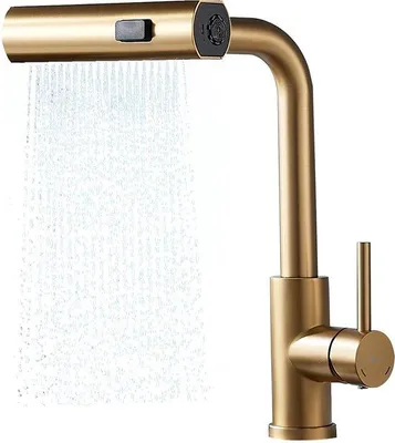 Obrázek produktu pro Nerezová kuchyňská baterie, otočná o 360°, 3 druhy proudu, zlatá barva