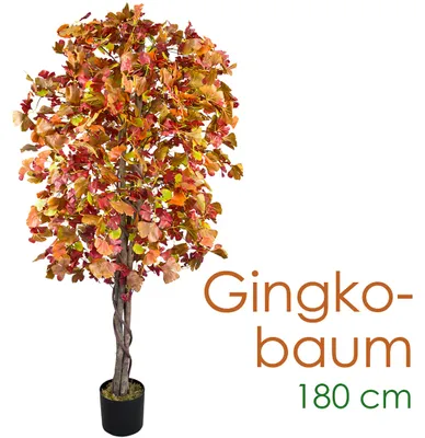 Produktbild von Ginkgo Ginkgobaum Kunstpflanze Künstliche Pflanze 180 cm Kunstbaum mit Echtholz Innendekoration Kunst Pflanze wie echt im Topf Decovego