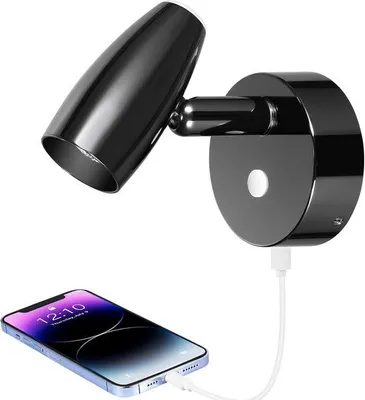 Zdjęcie produktu dla Wbudowana lampka LED z funkcją ładowania przez USB i podświetleniem nocnym, czarna, 12 V/24 V, LED