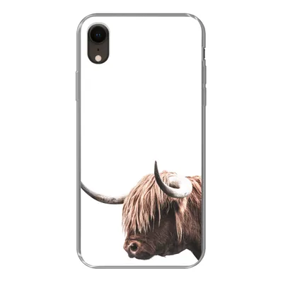 Produktbild von MuchoWow® Handyhülle Schutzhülle Hülle für iPhone XR Schottischer Highlander - Kopf - Weiß Silikon Softcase Handy Hülle - Schutzdeckel