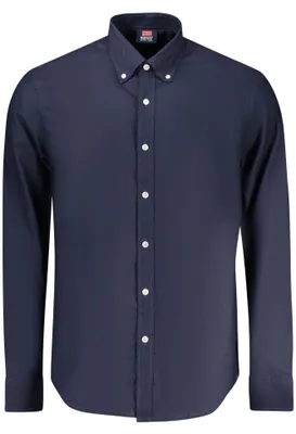Produktbild von Herren Langarmhemd Blau mit Button-Down-Kragen und 2-Knopf-Manschetten