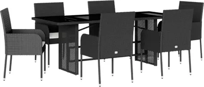 Obrázek produktu pro vidaXL 7dílný zahradní jídelní set s polštáři Black Poly Rattan