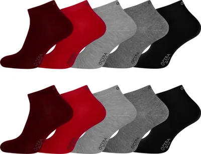 Produktbild von 10 Paar Kurzschaft Socken für Damen & Herren  Standard 100 e Baumwolle - Rot-Grau-Mix 39-42
