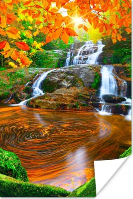 Produktbild von MuchoWow® Poster Natur - Wasserfall - Steine - Moos - Blätter - Grün 120x180 cm - Kunstposter