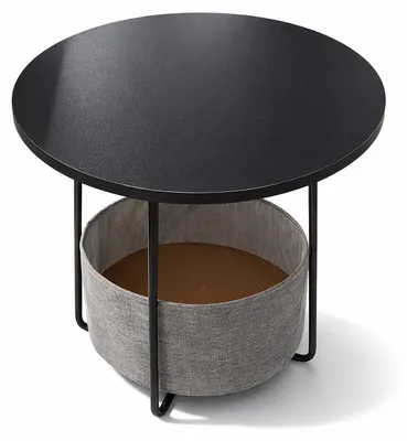 Productafbeelding van Relaxdays bijzettafel van rundleer met mand, antraciet-zwart