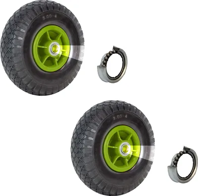 Produktbild von 2x Sackkarrenrad Luftrad 260x85 mm 3.00-4 60 mm versetze Nabe Ø 20 mm grün robustes 4 PR Gewebe