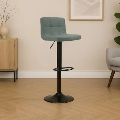 Immagine prodotto di Sgabello regolabile con seduta in tessuto verde e base in metallo nero opaco Mosva