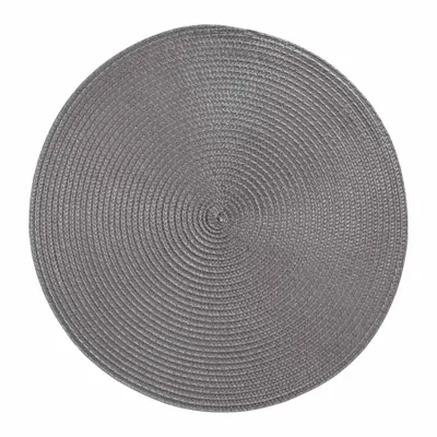Produktbild von Platzset Rund Ø 38 cm Abwaschbar Tischset Platzmatte in Bast-Optik Platzdeckchen Tisch Untersetzer Grau
