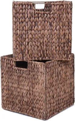 Immagine prodotto di Set da 2 cestini da scaffale NEW ASIA in giacinto d'acqua marrone 32x32x32 cm