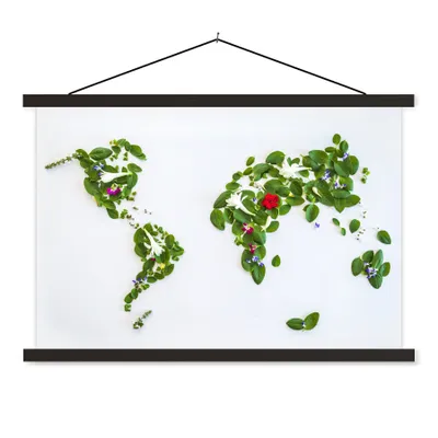 Produktbild von MuchoWow® Textilposter Weltkarte - Blumen - Farben 150x100 cm mit schwarzem Rahmen - Schlafzimmer