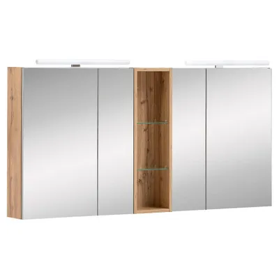 Obrázek produktu pro Zrcadlová skříňka s osvětlením Möbelpartner Duo 140 x 16 x 75 cm dub světlý
