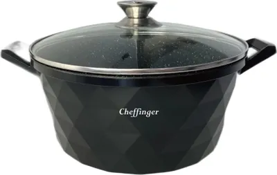 Produktbild von Kochtopf Alu Guss Glasdeckel Ø32cm Induktion Marmorbeschichtung Suppentopf Pfanne Schwarz