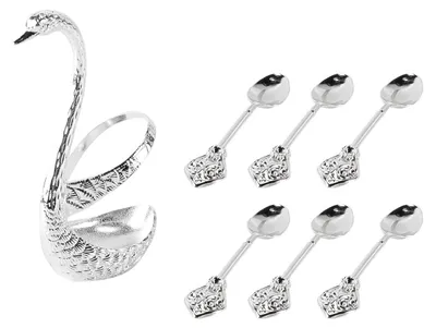 Kaffeelöffel-Set, 6-teilig, mit Schwanenhalter, Silber
