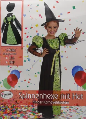 Produktbild von Kinder Kostüm Spinnenhexe mit Hut / Größe: 140  (8-9 Jahre)