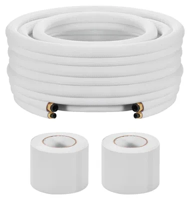 Produktbild von VEVOR 15240mm Mini Split Leitungsset, 6,4 & 9,5mm O.D Kupferrohre und dreilagige Isolierung, für Mini Split Klimaanlagen-Kältemittel oder Wärmepumpen-Ausrüstung & HVAC mit Wickelstreifen., 100 ft-b, 3/8 Zoll, 5/8 Zoll-b