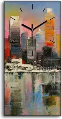 Produktbild von Wanduhr Uhr Wandbild Leinwand Quarz 30x60 Stadt Wasser Boot Segel Gebäude Himmel - schwarze Hände