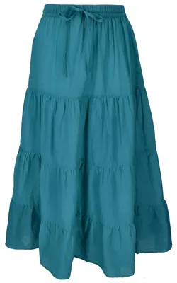 Produktbild von Boho Stufenrock, Maxirock, Weiter Sommerrock - Petrol, Damen, Blau, Baumwolle, Größe: S