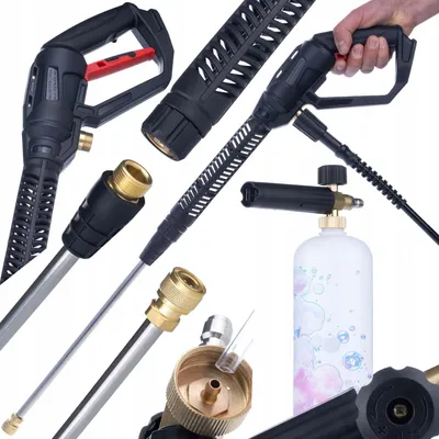 Image de Rosfix Pistolet do myjki ciśnieniowej Pro Clean Gun PCG1 z przyłączem M22x1,5; trzpień 14mm + lanca z szybkozłączką 1/4" + Rosfix Pianownica 1000ml do myjki