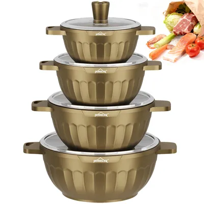Produktbild von HOMELUX Topfset Induktion 8-teilig, 20/24/28/32cm Kochtopf Set mit Antihaftbeschichtet, Kochtöpfe Induktions für Alle Herdarten, Vertical & Braun