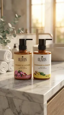 Produktbild von Olivos Olive Oil Liquid Soap Flüssigseife mit Olivenöl Litschi, Pfingstrose, Rosemary, Ginger 6 Stück á 500ml, Handseife