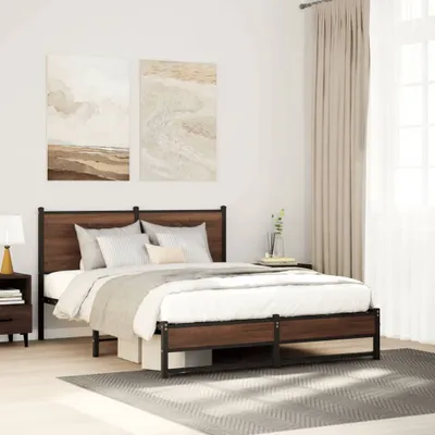 Obrázek produktu pro Maison Exclusive – kovová postel bez matrace, hnědá, vzhled dubového dřeva, 140 × 200 cm