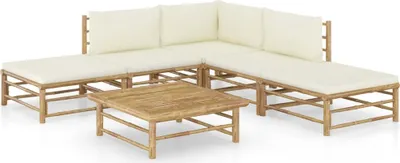 Produktbild von 6-tlg. Garten-Lounge-Set mit Cremeweißen Kissen Bambus