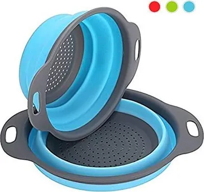 Produktbild von Sieb Klappbar 2 Stück Faltbare Abtropfsieb Stück Silikon Sieb Faltbare Seiher Küche Ordnung Nudelsieb (Blau)