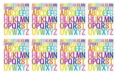 Buchstabenaufkleber 416 Stück, bunt, Vinyl, 8 Blatt, DIY
