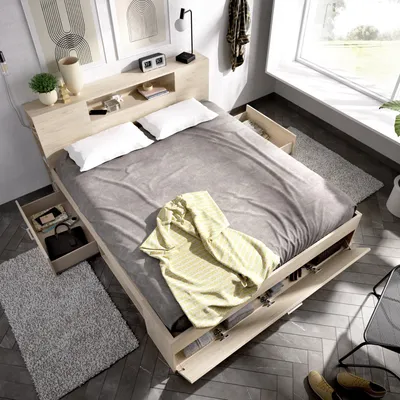 Image de Murlo - Lit Double, Blanc, avec Rangement