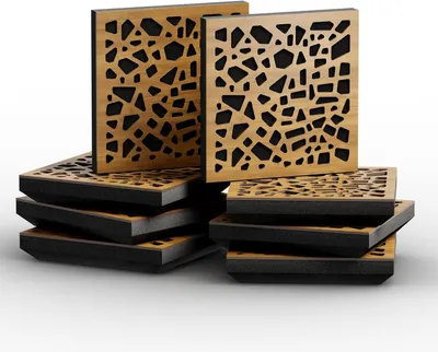 Immagine prodotto di 8 pezzi – Pannello acustico piccolo | Pannello fonoassorbente da parete | Riduzione del rumore | Assorbimento | Diffusione | 25x25x5 cm [Rovere | P32-Mini]