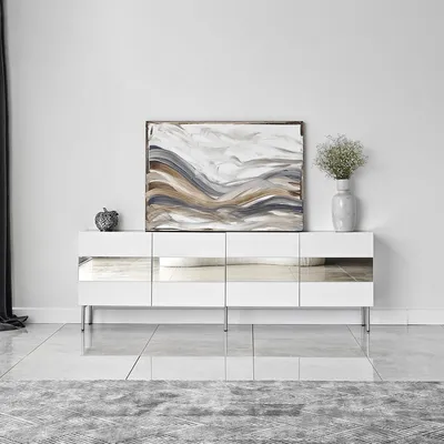 Produktbild von Skye Decor, Leon - White, Silver, TV-Ständer, 100 % MELAMINBESCHICHTETE SPANPLATTEN, Weiß, 180 x 35 x 59 cm