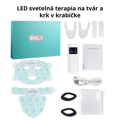 Obrázok produktu pre LED svetelná terapia maska na tvár a krk – 8 farieb červené svetlo & blízke infračervené – Anti-aging, póry, akné & zosvetlenie pleti – Biela