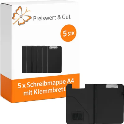 Produktbild von 5x Schreibmappe mit Klemmbrett A4 Konferenzmappe Aktenmappe mit Einsteckfächern Stiftschlaufe Arbeitsmappen Bürozubehör
