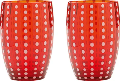 Produktbild von Zafferano Perle Rotes Glas - mundgeblasenes farbiges Glas, 32 cl, handgefertigt - Set mit 2 handgefertigten Bechern für Wasser oder Cocktails