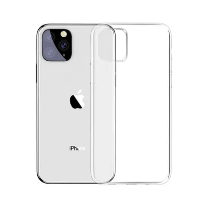 A clear, studio shot of a transparent iPhone case placed next to an iPhone 11.