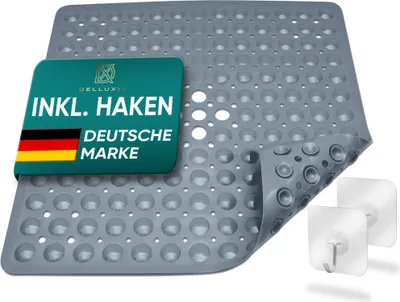 Produktbild von Delluxia Duschmatte rutschfest speziell für Erwachsene inkl. Aufhängung I 53x53 cm Grau I Duscheinlage BPA frei I Antirutschmatte Dusche I Duschmatte schimmelresistent & geruchsfrei