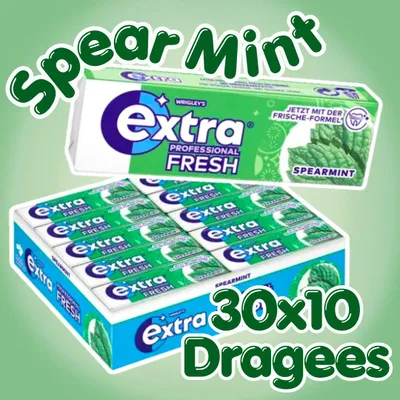 Produktbild von Wrigley's Extra Professional Fresh Spearmint Kaugummi 30 x 10 Dragees – Zuckerfreier Kaugummi mit Spearmintgeschmack + Heartforcards Versandschutz