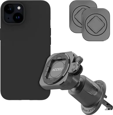 Immagine prodotto di Supporto per cellulare da auto Accezz EasyLock - Custodia inclusa per iPhone 15 - Griglia di ventilazione - Ruotabile a 360 gradi - Nero
