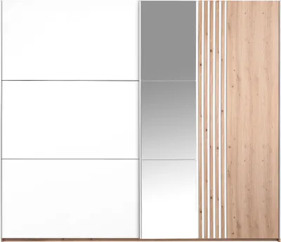 Produktbild von 2-türiger Kleiderschrank – Mit Spiegel – Breite 250 cm – Weiß-helles Naturholz – ADOSILA